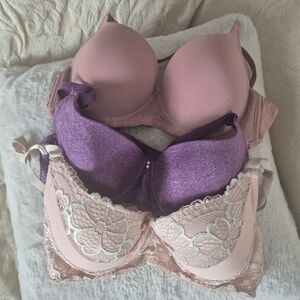 Elegant Lace and Solid Bra Set - Pink, Purple